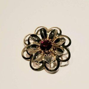 Flower with Red Garnet Stone Brooch